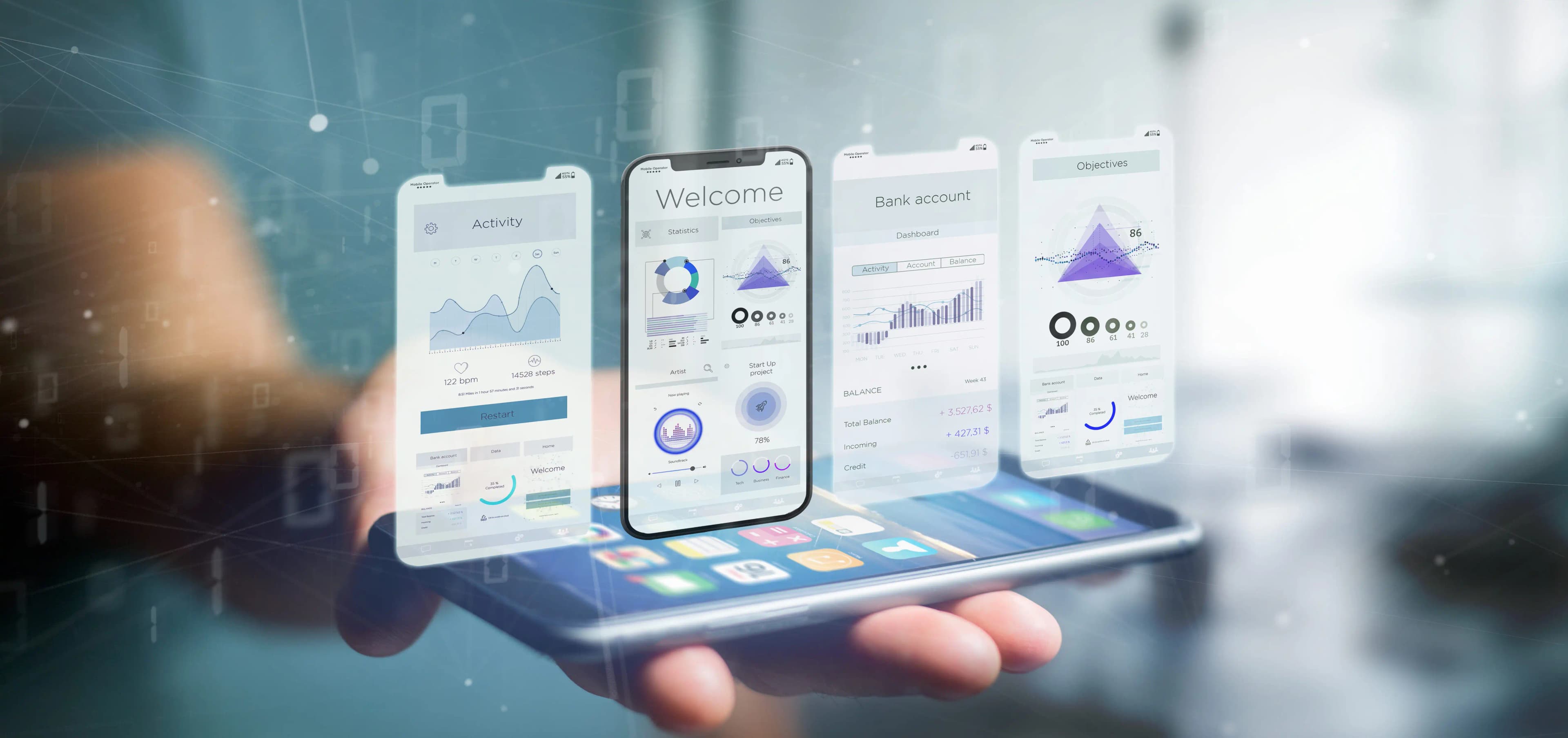 Mobile application development UI/UX dashboard concept